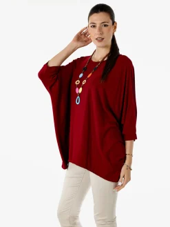 Solada Maxi blusa da donna in viscosa con maniche a pipistrello - rosso