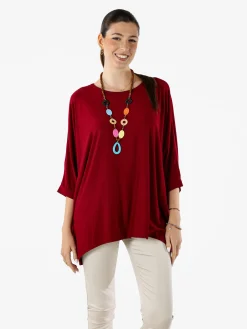 Solada Maxi blusa da donna in viscosa con maniche a pipistrello - rosso
