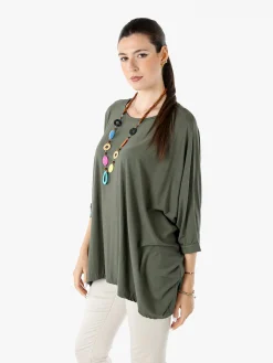 Solada Maxi blusa da donna in viscosa con maniche a pipistrello - verde