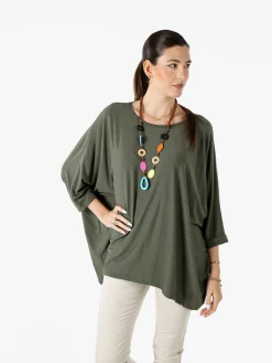 Solada Maxi blusa da donna in viscosa con maniche a pipistrello - verde