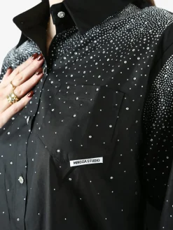 Solada Maxi camicia da donna con bottoni gioiello e strass - nero
