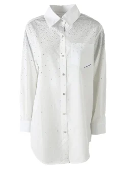 Solada Maxi camicia da donna con bottoni gioiello e strass - bianco