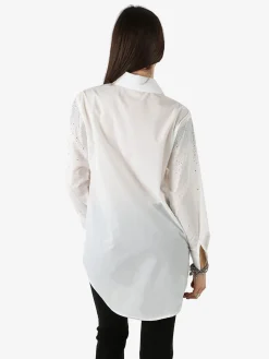 Solada Maxi camicia da donna con bottoni gioiello e strass - bianco