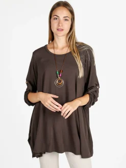 Solada Maxi t-shirt donna a maniche lunghe - moro