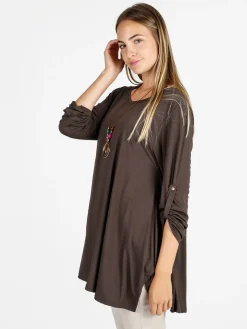 Solada Maxi t-shirt donna a maniche lunghe - moro