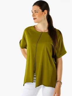 Solada Maxi t-shirt donna in cotone con maniche risvoltate - oliva
