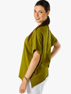 Solada Maxi t-shirt donna in cotone con maniche risvoltate - oliva