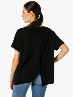 Solada Maxi t-shirt donna in cotone con maniche risvoltate - nero