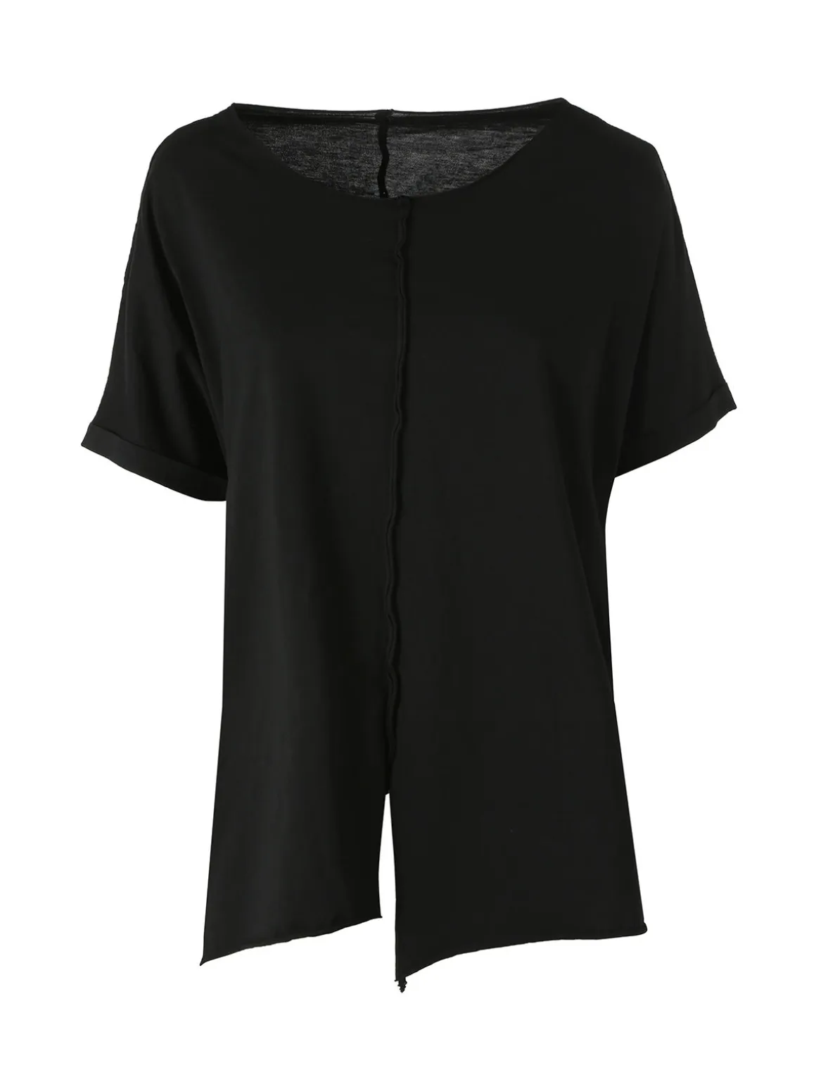 Solada Maxi t-shirt donna in cotone con maniche risvoltate - nero