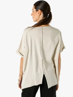 Solada Maxi t-shirt donna in cotone con maniche risvoltate - beige