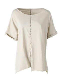 Solada Maxi t-shirt donna in cotone con maniche risvoltate - beige
