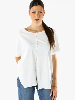 Solada Maxi t-shirt donna in cotone con maniche risvoltate - bianco
