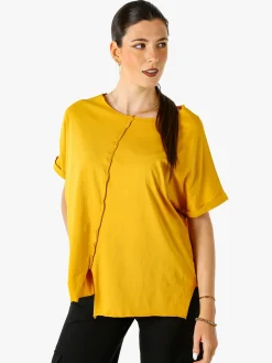 Solada Maxi t-shirt donna in cotone con maniche risvoltate - senape