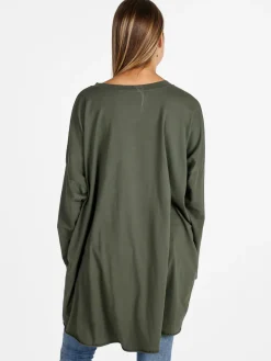 Solada Maxi t-shirt donna in cotone a maniche lunghe - militare