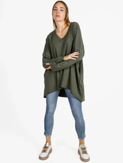 Solada Maxi t-shirt donna in cotone a maniche lunghe - militare