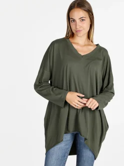 Solada Maxi t-shirt donna in cotone a maniche lunghe - militare