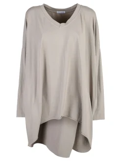 Solada Maxi t-shirt donna in cotone a maniche lunghe - beige