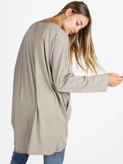 Solada Maxi t-shirt donna in cotone a maniche lunghe - beige