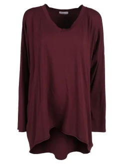 Solada Maxi t-shirt donna in cotone a maniche lunghe - bordeaux