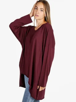 Solada Maxi t-shirt donna in cotone a maniche lunghe - bordeaux