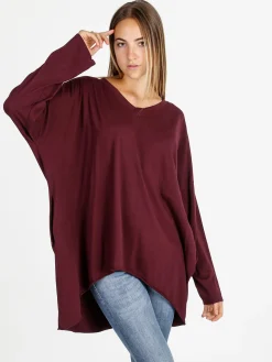 Solada Maxi t-shirt donna in cotone a maniche lunghe - bordeaux