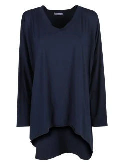 Solada Maxi t-shirt donna in cotone a maniche lunghe - blu