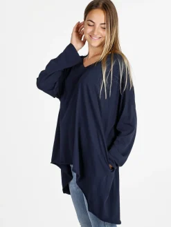 Solada Maxi t-shirt donna in cotone a maniche lunghe - blu