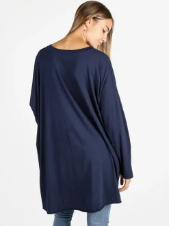 Solada Maxi t-shirt donna in cotone a maniche lunghe - blu