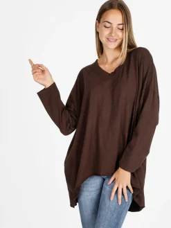 Solada Maxi t-shirt donna in cotone a maniche lunghe - moro