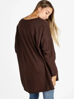 Solada Maxi t-shirt donna in cotone a maniche lunghe - moro