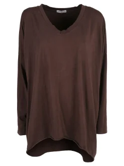 Solada Maxi t-shirt donna in cotone a maniche lunghe - moro