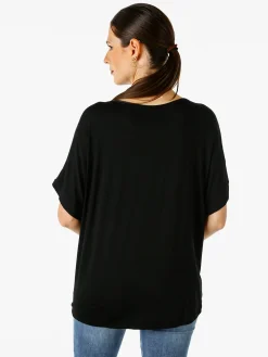 Solada Maxi t-shirt donna in viscosa con stampa fiori e dettagli micro borchie - nero