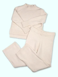 Solada Pantaloni da bambina in maglia con elastico in vita - beige