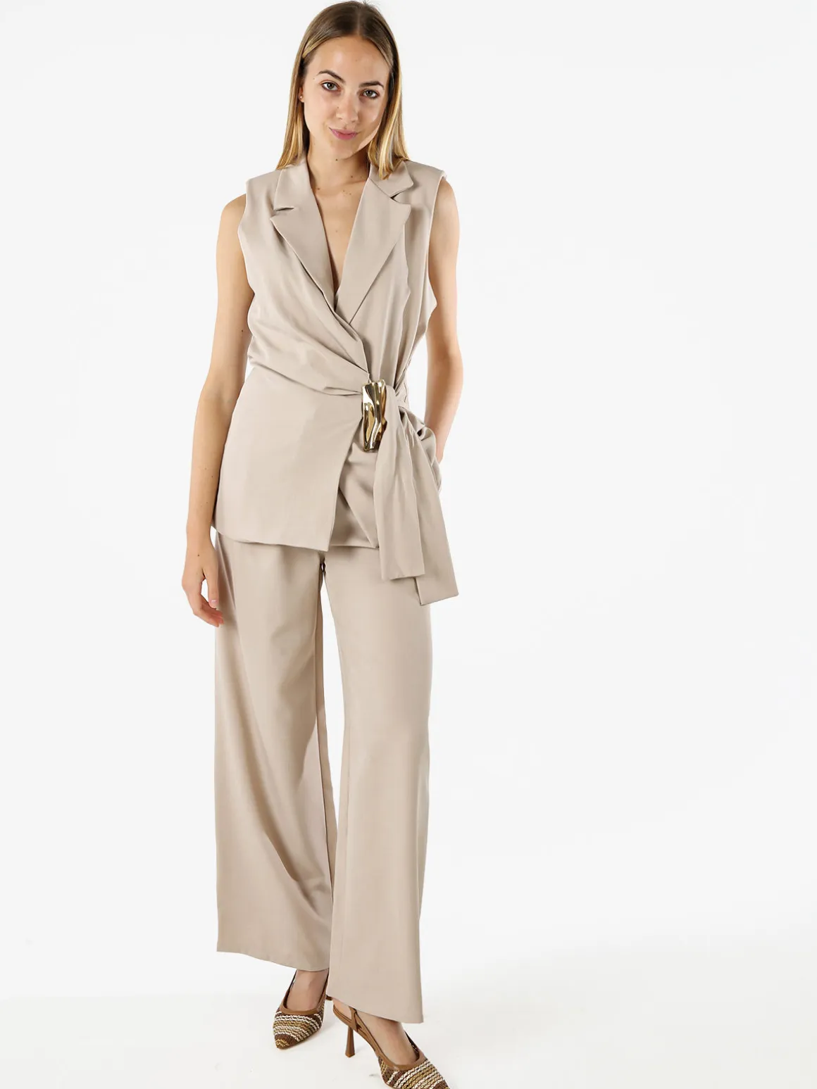 Solada Pantaloni da donna a gamba larga e vita alta - beige