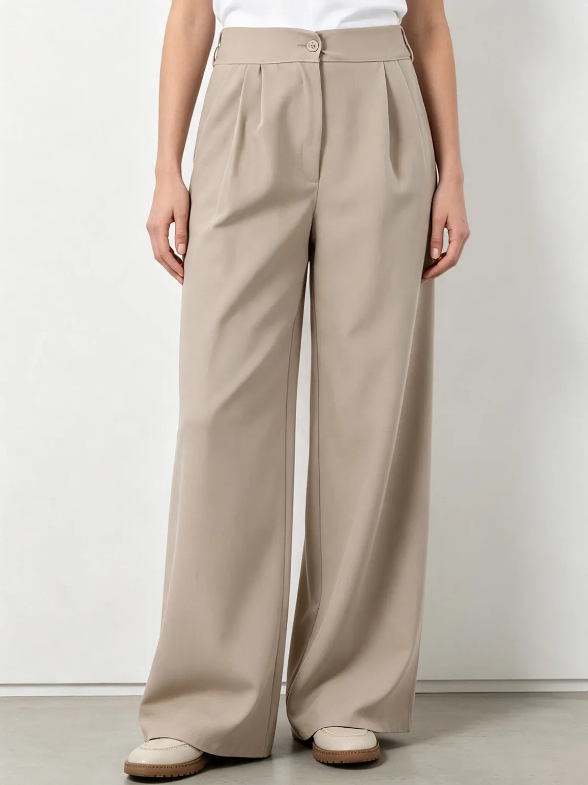 Solada Pantaloni da donna a gamba larga e vita alta - beige
