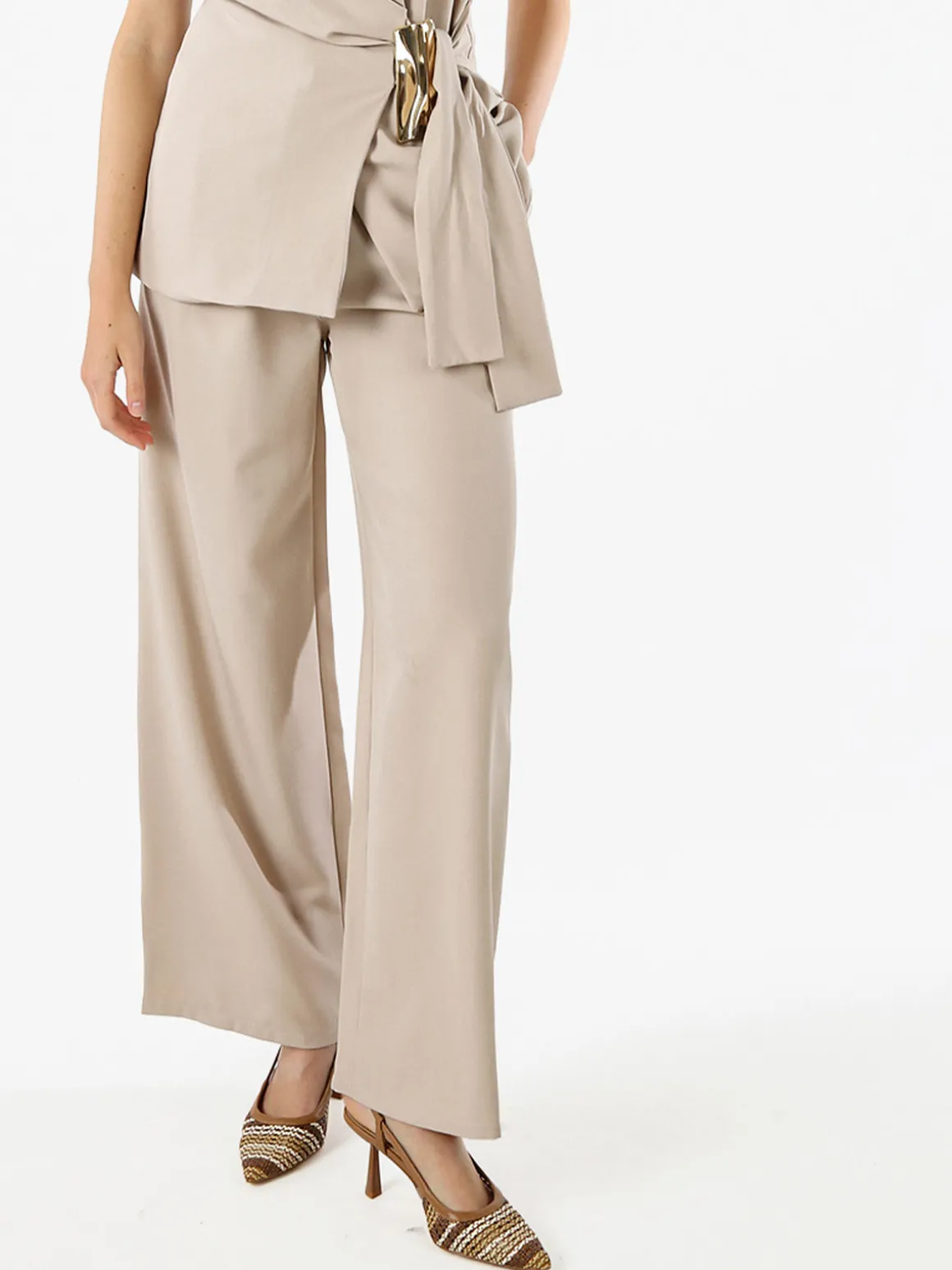 Solada Pantaloni da donna a gamba larga e vita alta - beige