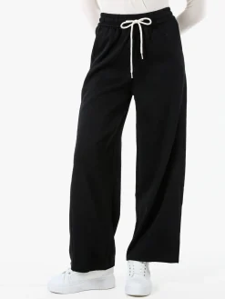 Solada Pantaloni da donna in felpa a gamba larga con coulisse - nero