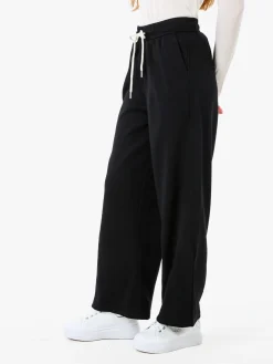 Solada Pantaloni da donna in felpa a gamba larga con coulisse - nero