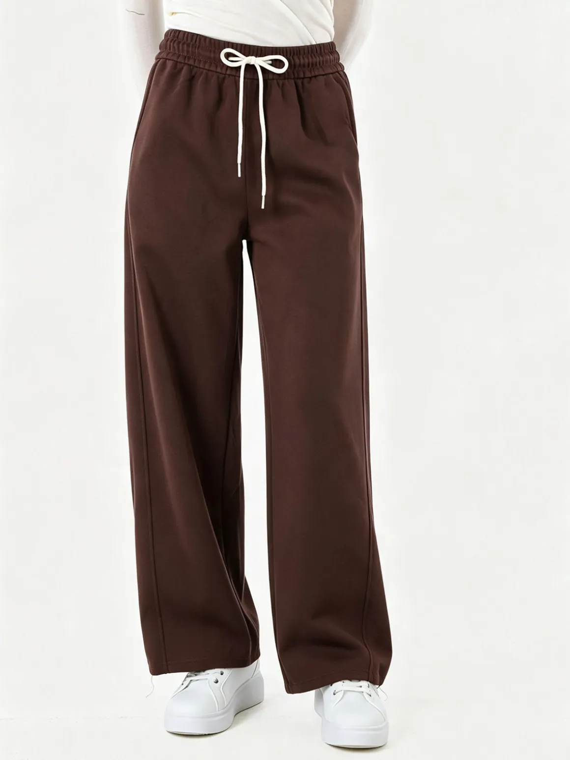 Solada Pantaloni da donna in felpa a gamba larga con coulisse - moro