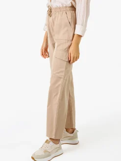 Solada Pantaloni donna a gamba larga con tasconi laterali e coulisse - khaki