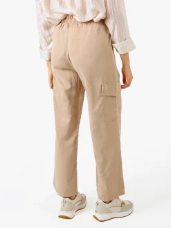 Solada Pantaloni donna a gamba larga con tasconi laterali e coulisse - khaki