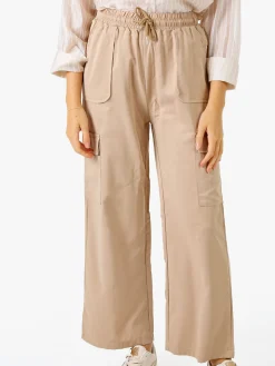 Solada Pantaloni donna a gamba larga con tasconi laterali e coulisse - khaki