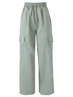 Solada Pantaloni donna a gamba larga con tasconi laterali e coulisse - pistacchio