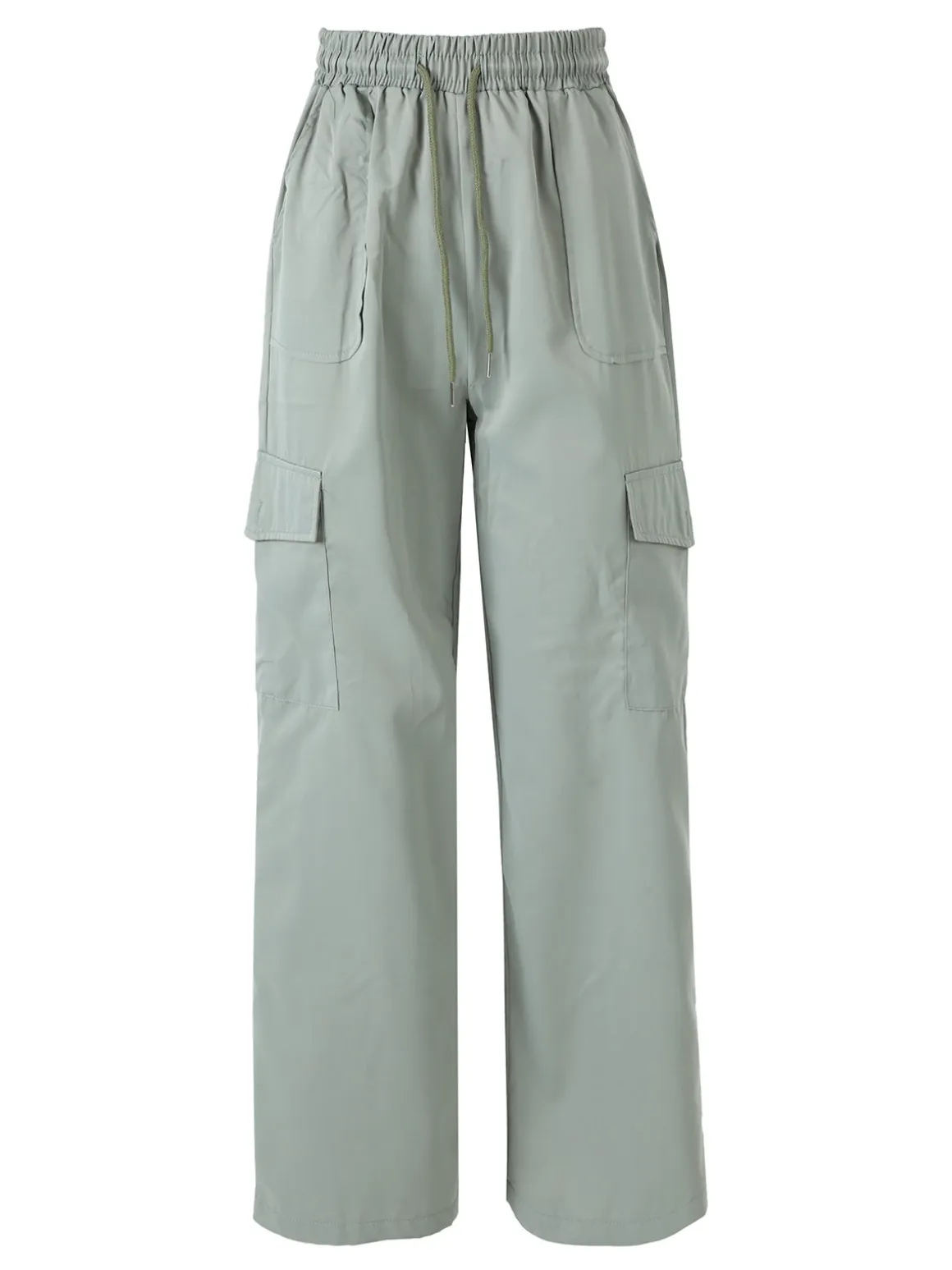 Solada Pantaloni donna a gamba larga con tasconi laterali e coulisse - pistacchio