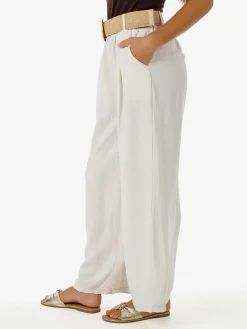 Solada Pantaloni donna a gamba larga in viscosa con cintura in rafia - beige
