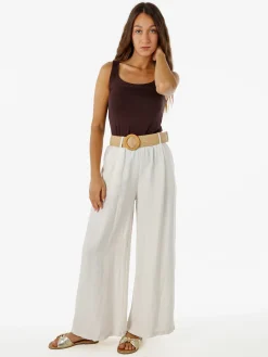 Solada Pantaloni donna a gamba larga in viscosa con cintura in rafia - beige