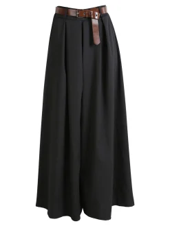 Solada Pantaloni donna a gamba larga con cintura - nero