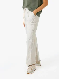 Solada Pantaloni donna a gamba larga con tasconi laterali e coulisse - beige
