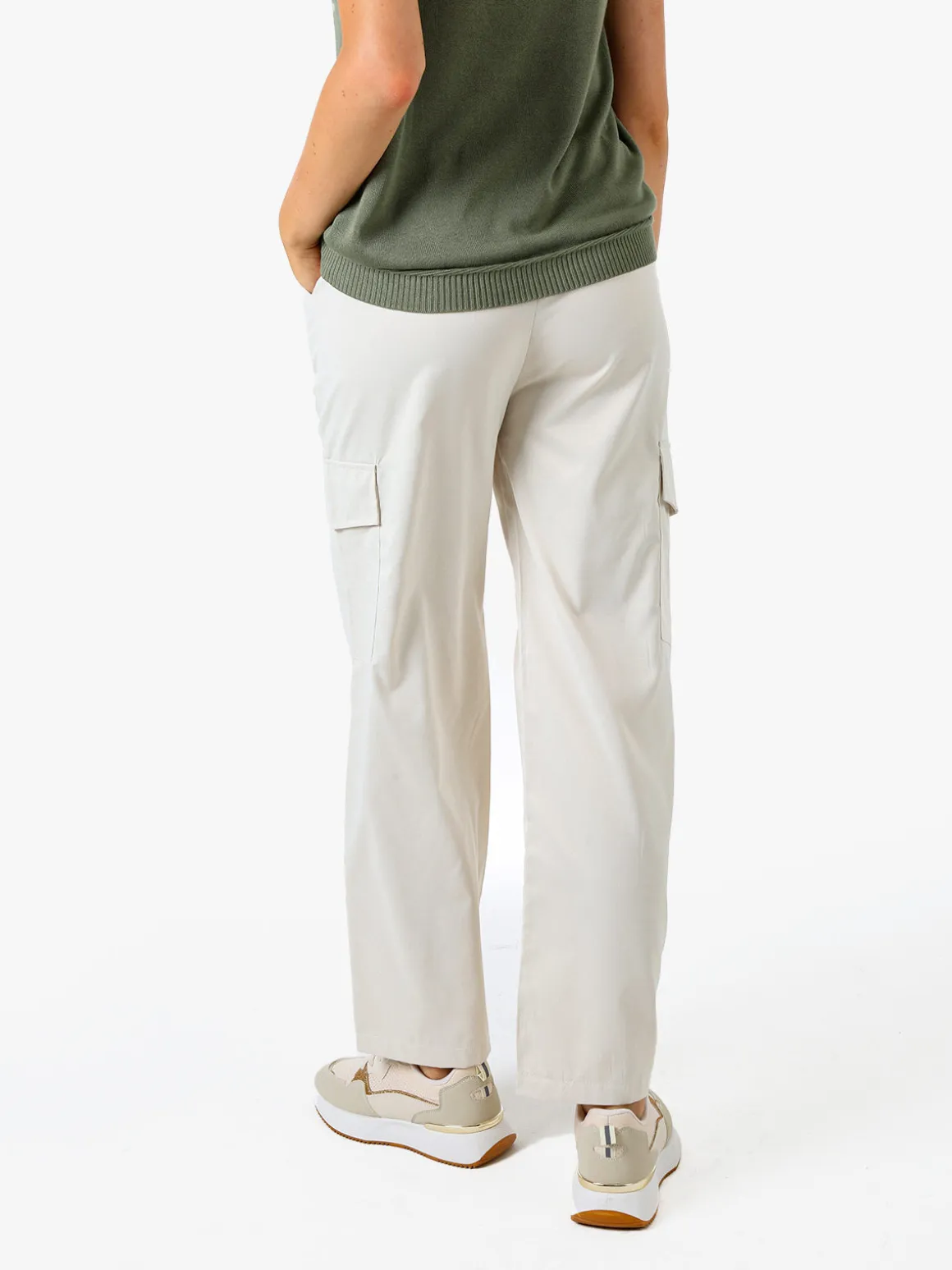 Solada Pantaloni donna a gamba larga con tasconi laterali e coulisse - beige