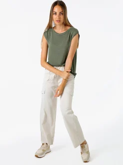 Solada Pantaloni donna a gamba larga con tasconi laterali e coulisse - beige